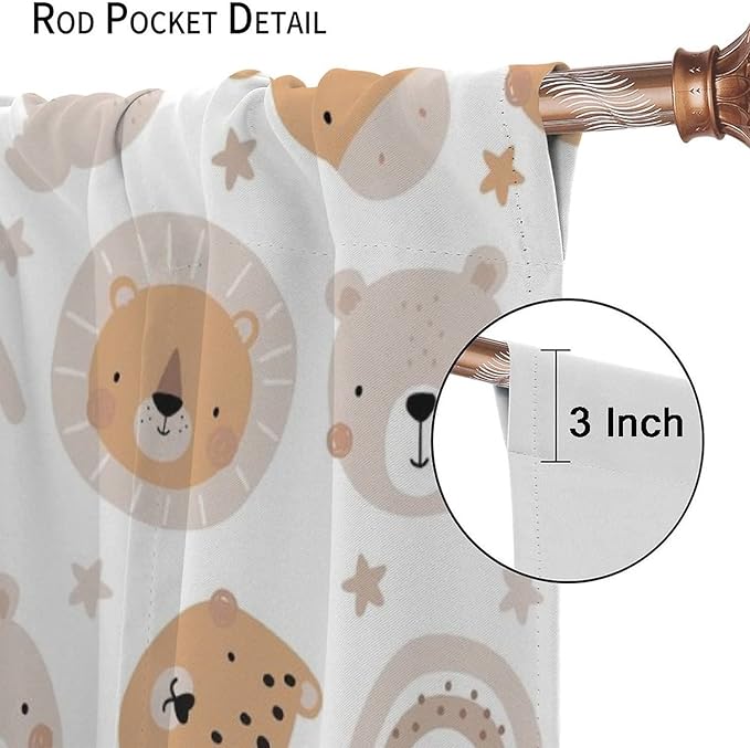 Cartoon Boho Animal Curtains,Funny Forest Safari Print,Cute African Wildlife Koala Giraffe Lion Leopard Bear Rainbow Blackout Window Drapes for Boys Girls Kids Baby Child Bedroom 42x45 Inch