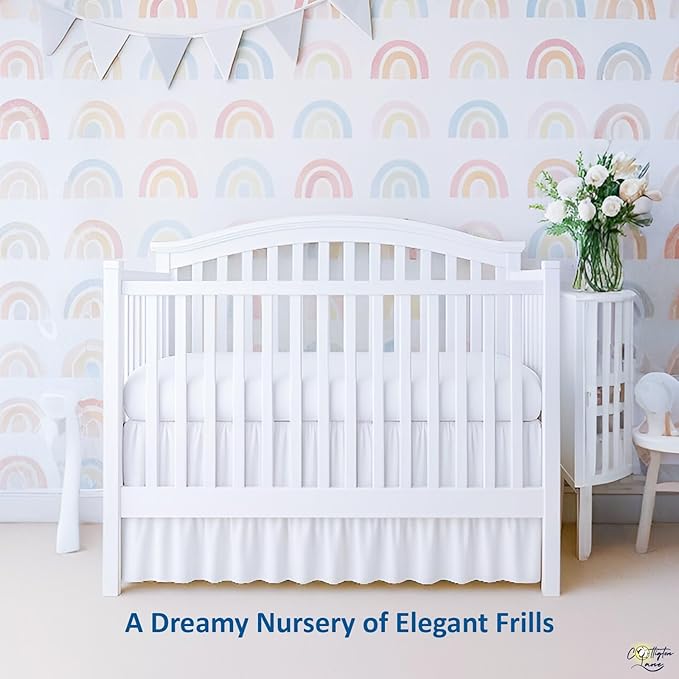 Cottington Lane White Infrant Crib Bed Skirt Dust Ruffle with Split Corner, 100% Natural Cotton Nursery Crib Toddler Bedding Skirt for Baby Girls or Boy, Fits Standard Cribs 28" x 52" with 14" Drop