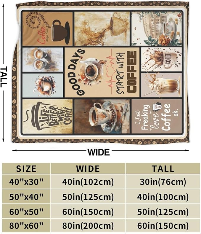 Coffee Blanket Vintage Drink Cup Throw Blankets Gifts for Girls Boys Kids Warm Soft Lightweight Flannel Coffee Bean Plush Throws Fleece Bedding Stuff for Men Women 80"x60"