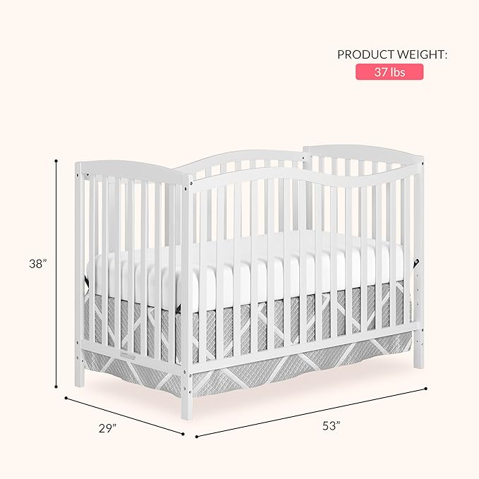 Dream On Me Chelsea 5-in-1 Convertible Full-Size Baby Crib in White, GreenGuard Gold & JPMA, Pinewood, 4 Mattress Heights, Converts to Toddler, Day & Full-Size Bed, Modern Classic Nursery