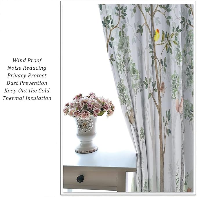 Kids Watercolor Woodland Animal Window Curtains, Bear Deer Squirrel Hedgehog Fox Birds Green Forest Blackout Rod Pocket Treatment for Boys Girls Bedroom 63x63in