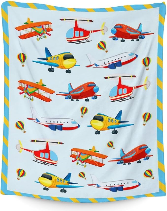 Cute Airplane Throws for Kids - 40" x 50" Inches Soft Cozy Throw Blanket Gift for Boys, Teens - Flannel Blankets for Crib, Couch, Sofa