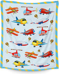 Airplane Blanket for Airplane Lovers - 50" x 60" Inches Warm Furry Throw Blanket Gift - Blue Cute Throw for Sofa, Work, Living Room