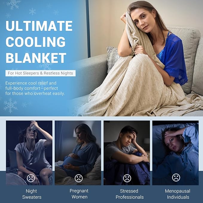 Elegear Revolutionary Cooling Blanket Twin, Absorbs Heat to Keep Body Cool for Night Sweats, Arc-Chill 3.0 Cool Fiber Q-Max>0.5 for Hot Sleepers, Lightweight Summer Cold Blankets for Sleeping, Beige