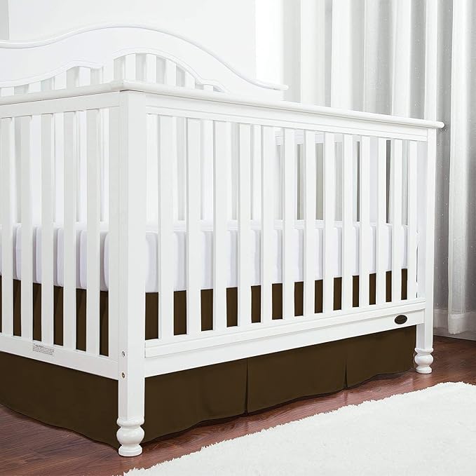 Box Pleated Crib Bed Skirt Premium 100% Cotton 800 Thread Count Nursery Crib Toddler Bedding Crib Bedskirt for Baby Boys or Baby Girls, (28" x 52") + 14" Drop Lenght - Chocolate Solid