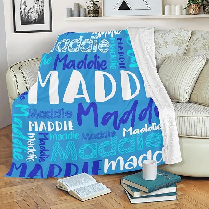 Dr.TOUGH Personalized Blankets with Name Customized Baby Blankets for Girls Boys Adults Monogrammed Blankets and Throws Christmas Birthday Mothers Fathers Valentines Day Gift (Blue-Green,50''×60'')