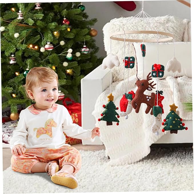 Baby Crib Mobile, Christmas Deer Crib Hanging Toy, Felt Xmas Tree Clouds Stars Baby Wind Chimes, Newborn Gifts for Girls Boys