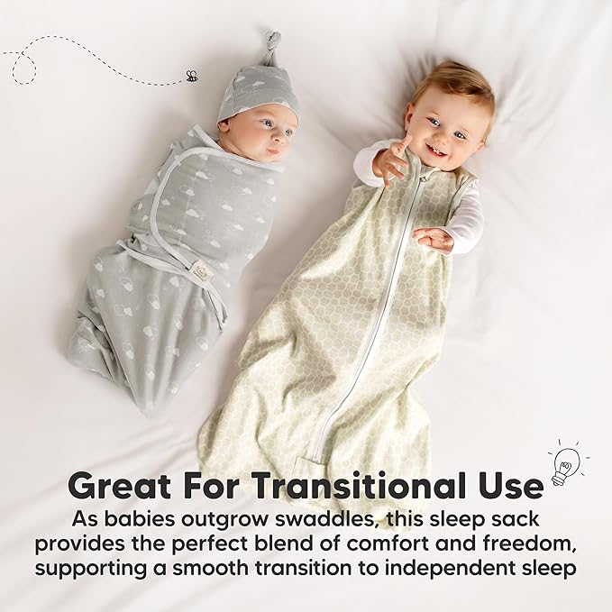 2-Pack Baby Sleep Sacks, Zipper Wearable Blanket - 0.5TOG Organic Cotton, Lightweight, Soft Cozy Infant Sleeping Sack 3-6 months, Easy to Wear Small Newborn Transition Swaddles Sleepsacks (Glacier)