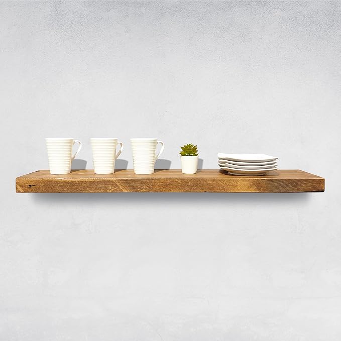 URBANDI, Rustic Floating Shelves, Set of 2, Hidden Bracket, Solid Wood, Heavy Duty, Wall Mounted Shelves, (Brown, 60Wx8D)