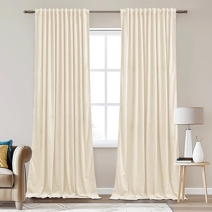 StangH Ivory White Velvet Curtains 96 inches Long Extra Wide Privacy Thermal Insulated Sliding Door Panels Back Tab Heavy Room Dividers for Bedroom, W62 x L96, 2 Panels