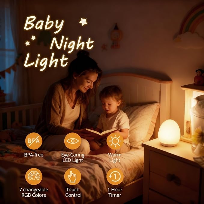 Silicone Baby Night Light 7 RGB Egg Night Light for Nursery, 3-Level Dimming Portable Nursery Night Lamp for Breastfeeding Kids Bedroom Gifts for Newborn Toddler Girls Boys,led christmas lights