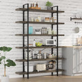 Bookcase, 47 Inch Wide Wood Bookshelf, 120lbs Shelf Capacity Estante, Rustic Open Shelving Industrial Display with Reinforced Horizontal Shelves for Living Room Bedroom Office (6 Tier - Grey)