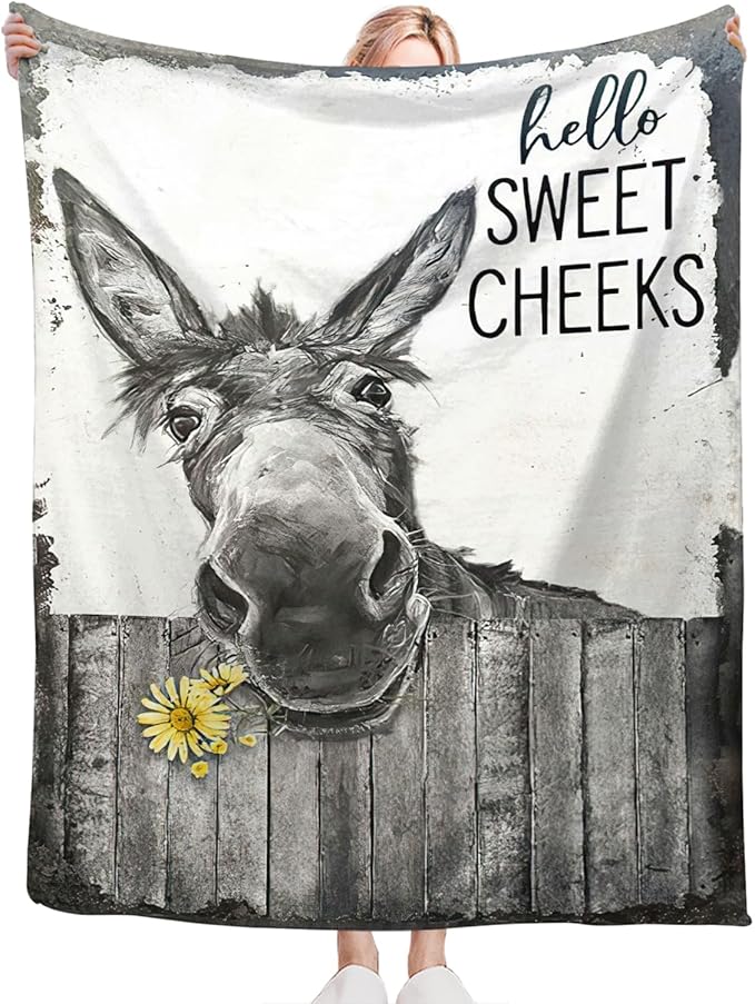 Tijuboni Funny Donkey Throw Blanket Donkey Gifts for Girls Boys Women Men Kids Adults Soft Flannel Fleece Blanket for Couch Sofa Bed Home Decor 50"x60"