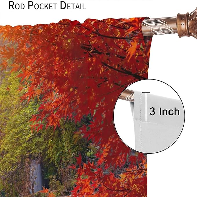 Forest Waterfall Blackout Windows Curtains, Autumn Red Green Maple Leaves Jungle Rainforest Natural Scenery Landscape Curtains, for Living Room Bedroom 84x84in 2 Panels