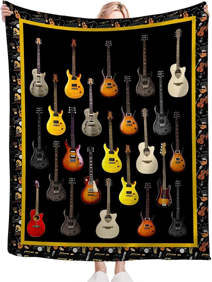 Tijuboni Guitar Music Throw Blanket Guitar Gifts for Girls Boys Women Men Kids Adults Soft Flannel Fleece Blanket for Couch Sofa Bed Home Decor 40"x50"
