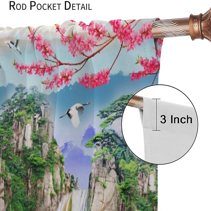 Waterfall Blackout Curtains, Forest Waterfall Rocky Lotus Fish Landscapes Print Window Drapes, for Living Room Bedroom 72" W X 63" L