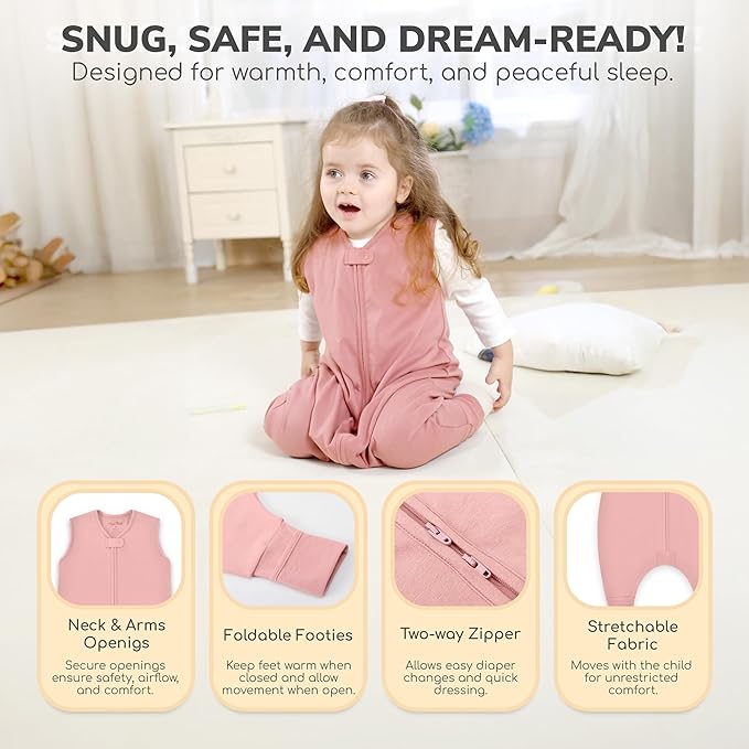 Mama Cheetah Toddler Sleep Sack with Feet 3T-4T, 0.5 TOG Organic Cotton Baby Wearable Blankets with Legs, Baby Sleeping Bag for Walkers, Early Walker Large