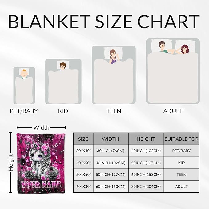 Custom Unicorn Blanket for Women - 60" x 80" Adults Throw Gifts - Plush Fuzzy Gothic Throws Stuff for Living Room, Bed