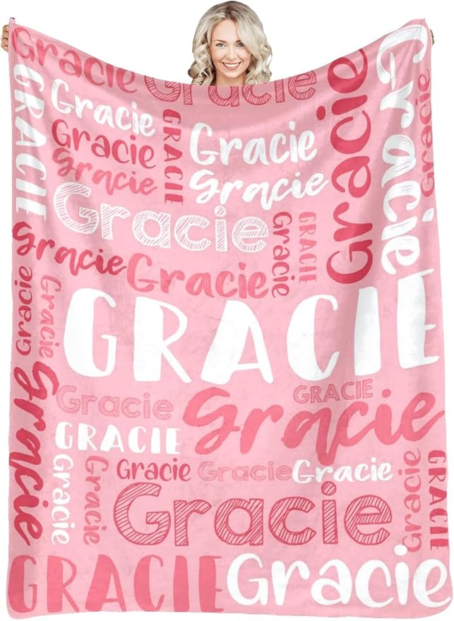 Dr.TOUGH Personalized Blankets with Name Customized Baby Blankets for Girls Boys Adults Monogrammed Blankets and Throws Christmas Birthday Mothers Fathers Valentines Day Gift (Light Pink, 40''×50'')