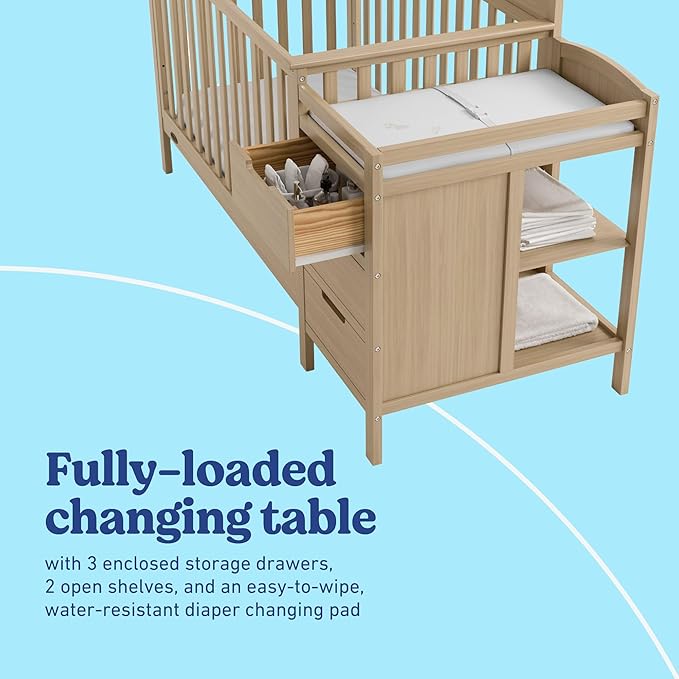 Graco Benton 4-in-1 Convertible Crib and Changer (Driftwood) – GREENGUARD Gold Certified, Crib & Changing Table Combo, Water-Resistant Changing Pad, Converts to Toddler Bed, Daybed and Full-Size Bed
