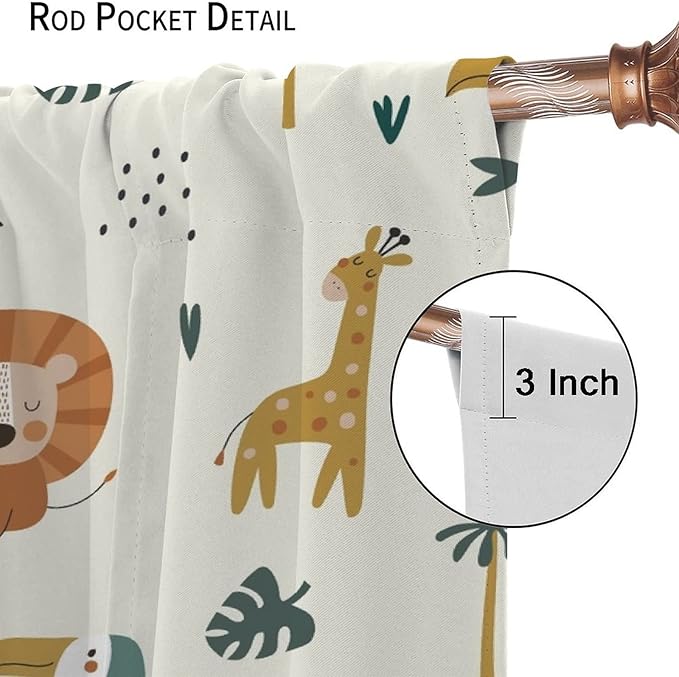 Cute Lion Window Curtains for Kids Bedroom,Cartoon Woodland Jungle Forest Wildlife Little Lion Giraffe Owl Palm Tree Printed Pattern Blackout Drapes for Living Room Baby Nursery Room 84x84in