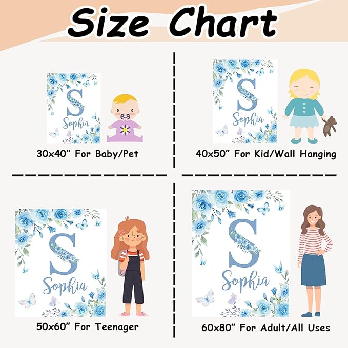 Ships Next Day, Personalized Baby Blankets, Custom Baby Blanket with Name for Girls,Gift for Chrismas Birthday Memorial Day, Customized Flannel Blanket for Kids Adults 50"X60"