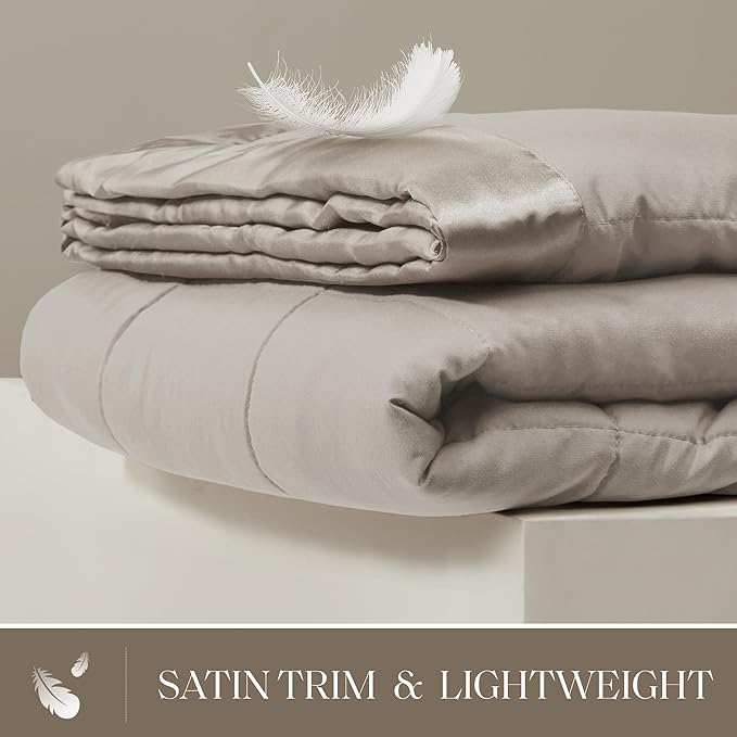 Madison Park Windom Down Alternative Blanket, Premium 3M Scotchgard Moisture Wicking Treatment, Lightweight and Soft Bed Cover For All Season, Satin Trim, Grey Full/Queen