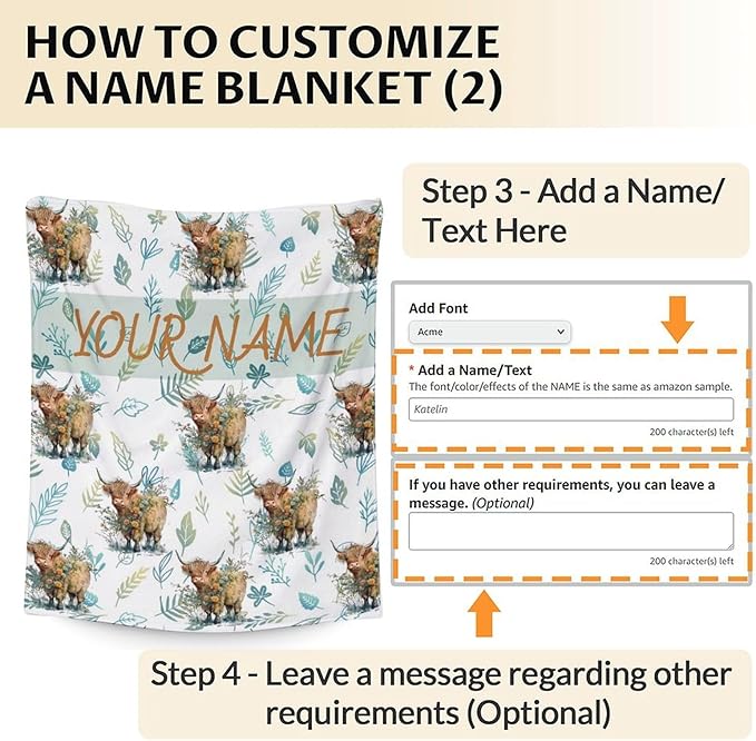 Custom Throw Blanket for Women - Cute Highland Cow Blanket Gift for Mom Daughter Grandma Nana - 80x60 Inches Personalized Aesthetic Throws with Name for Bed Couch Sofa