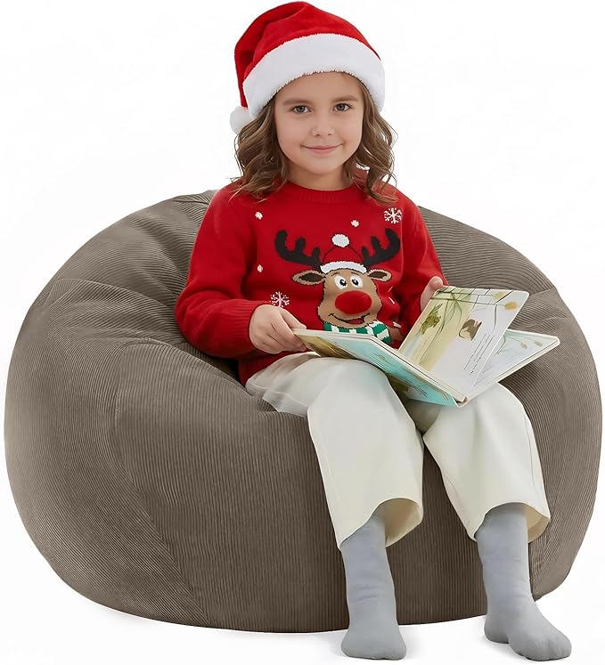 Nobildonna Bean Bag Chair Cover (No Filler) for Kids and Adults,Beanbag Stuffed Animal Storage Without Filling Plush Toys Holder and Organizer Soft Premium Corduroy 200L (Light Brown)