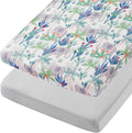 TILLYOU Mini Crib Sheets Fitted 2 Pack, Pack and Play Sheets for Toddler Mattress, Soft and Breathable 38”x 24” Pack n Play Mattresses Cover, Rainforest Elephant & Grey