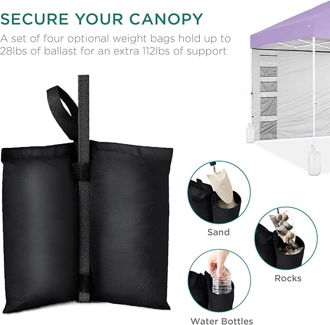 Best Choice Products 10x10ft Easy Pop Up Canopy w/Side Wall, 10 Pockets, Portable Carrying Case, 1-Button Setup, 4 Weight Bags - Lilac/White