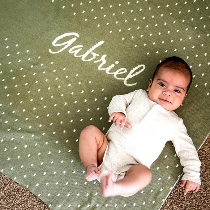 Personalized Spots Name Blanket – 100% Organic Cotton Customized Baby Blanket, Custom Name, Bassinet 30x40, Gift for Baby Shower, Birthday Present, Girls and Boys, Toddler Kids, Made In America