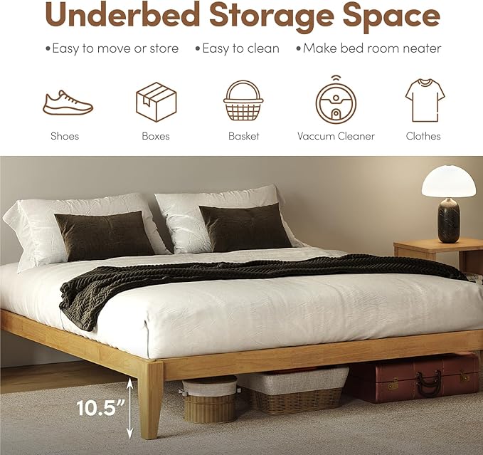 Thor Premium Solid Wood Bed Frame Queen, Platform Bed, Japanese Joinery Bed Frame, Wood Slat Support, No Box Spring Needed, Easy Assembly, Minimalist & Modern Style (Light Brown)