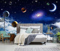 Galaxy Planet Wallpaper Blue Sky Stars Moon Ceiling Wall Mural for Living Room Bedroom（Not Peel and Stick）