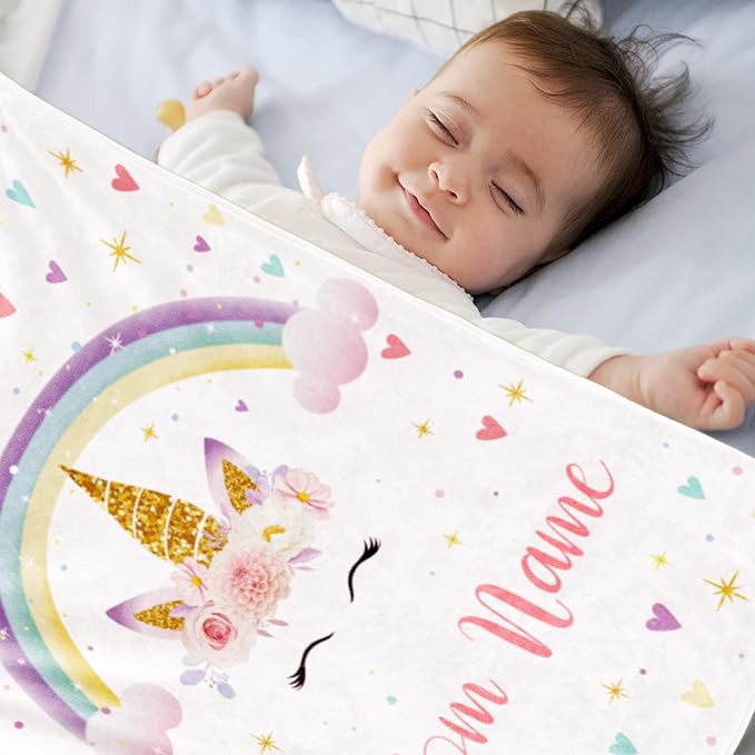 Custom Horse Blanket with Name for Girl, Personalized Name Blanket for Kids, Soft Flannel Pink Toddler Blanket Customized Gift for Birthday Christmas Baby Shower Children Day 40x50in