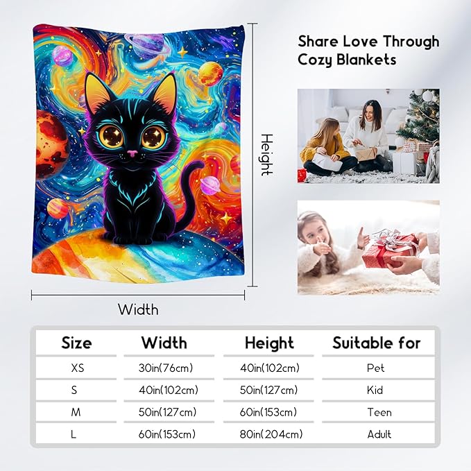 Cat Blankets for Cat Lovers - Girls Blanket for Kids/Women - Lightweight Planet Throws Gifts for Office Couch, Bed - 50"x60"