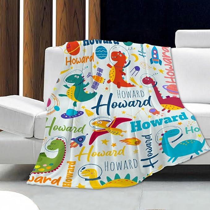Dinosaur Lover Personalized Blanket with Custom Baby Dinosaur Custom Name Flannel Blanket Soft Throw Meaningful Gift for Toddlers Girls Boys Kids Pets 80 * 60" L for Adult