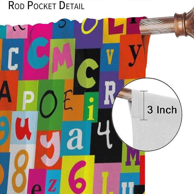 ABC Alphabet Curtains Colorful Art Patchwork Alphabet Graffiti Cartoon Print Curtain with Rod Pocket for Bedroom Living Room Home Decor Drapes Window Treatments 2 Panels Set 42" W X 54" L