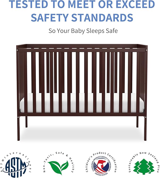 Baby Crib 5-in-1 Convertible, Wooden Nursery Cribs Converts to Toddler Bed, Daybed and Full Size Bed, 3 Adjustable Base, Non-Toxic Finish