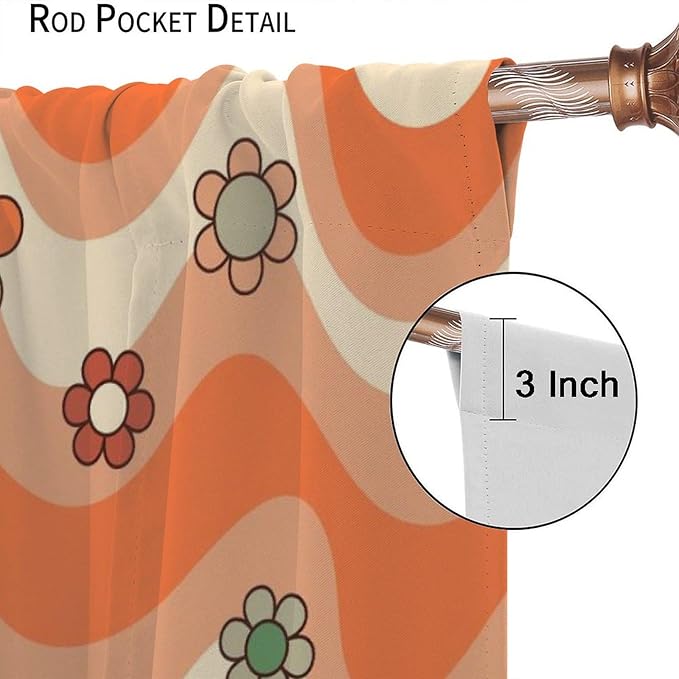 70s Boho Retro Curtains for Bedroom,Groovy Vintage Floral Rainbow Window Treatments Drapes for Kids Girls Window 55"" W X 63"" L, Style-6