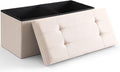 Cuyoca Foldable Seat Footrest Shoe Bench End of Bed Storage with Flipping Lid, 75L Storage Space, 30 inches Linen Fabric Beige
