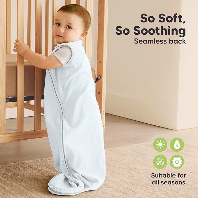 2-Pack Organic Baby Sleep Sacks, 100% Cotton - Soft & Breathable 0.5TOG Baby Wearable Blanket, Toddler Sleeping Sack 18-24 months, Easy to Wear Transitional Swaddles for Newborns, Infants(Glacier, L)