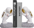 Decorative Space Theme Bookends - Astronaut Resin Bookends with Anti-Slip Base - Sturdy, Fun & Unique Book Holders for Heavy Books (Gold)