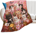 Pink Cat Blanket Funny Cats Throws Pet Animal Print Plush Fuzzy Fleece Blankets Gifts for Girls Boys Super Soft Warm Cozy Butterfly Flower Stuffed for Kids Men Women Bed Sofa Bedding 60"x50"