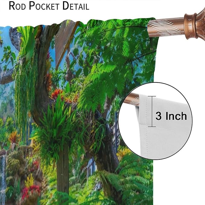 Waterfall Blackout Window Curtains, Spring Forest Nature Landscape Theme Pattern Print Window Drapes, for Living Room Bedroom 42x54in 2 Panels
