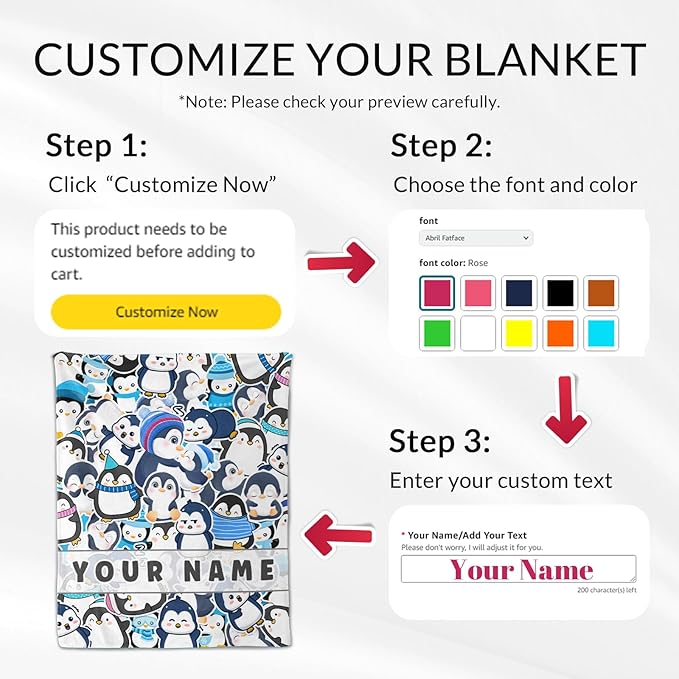 Personalized Penguin Gifts for Kids - 30" x 40" Inches Cute Penguin Throw Blankets for Girls - Blue Soft Furry Blankets for Sofa, Lap & Office
