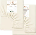 Organic Cotton Crib Mattress Protector (Water-Resistant) - Breathable Fitted Liner Pad, GOTS-Certified, Hypoallergenic, Made in USA – Mini-Sleeper 31" x 18" - Pack of 2