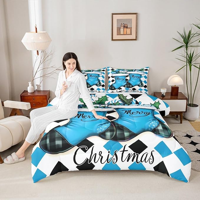 Feelyou Merry Christmas Kids Comforter Set Twin Size Cartoon Shoes Bedding Set Duvet Quilt for Kids Boys Girls Bedroom Winter Decor Microfiber Ultra Soft Breathable