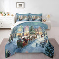 Feelyou Watercolor Christmas Comforter Set Toddler Size Santa Claus Bedding Set for Kids Boys Girls Reindeer Sled Duvet Quilt Xmas Tree Bedroom Decor Microfiber 2 Pcs with 1 Pillow Cases