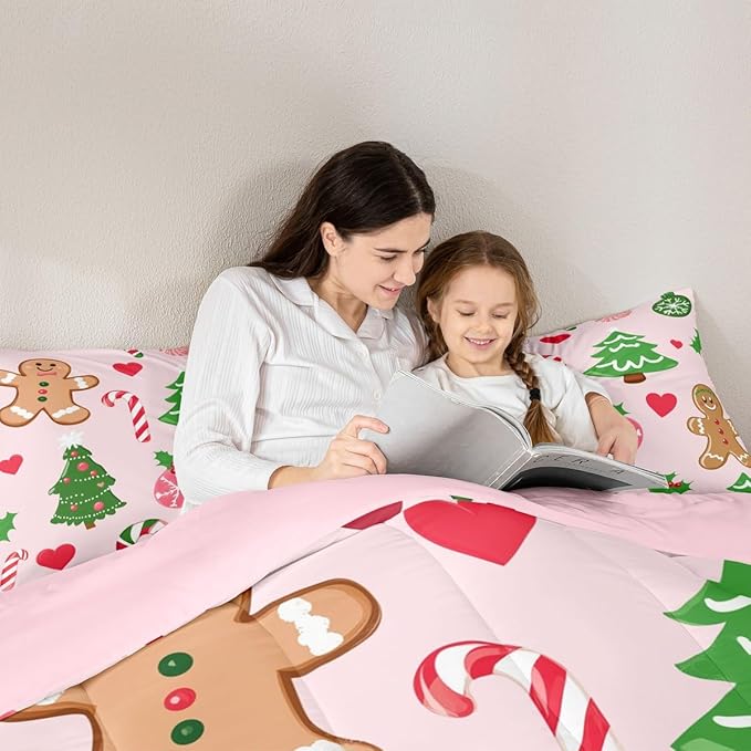 Feelyou Merry Christmas Kids Comforter Set Twin Size Gingerbread Man Bedding Set Christmas Decor Duvet Quilt for Kids Boys Girls Bedroom New Year Gift Decor Microfiber Ultra Soft Breathable